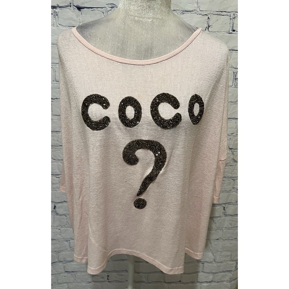 AZZ Trading Inc Knit Pink Top With Beaded Coco? Soft Polyester Size M/L